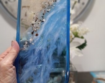 Bandeja costera de 30 cm, hecha a mano en resina, con diseño oceánico, para copas de vino ovaladas, porta anillos y joyas, regalo de inauguración.