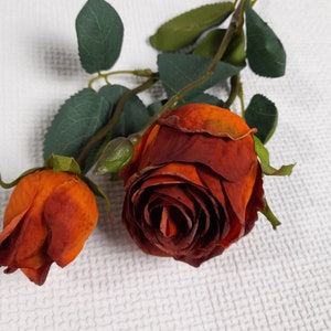 artificial rose bud, orange rose bud, artificial flowers, autumn home decor, dried rose, dried flowers, orange flowers, autumn rose