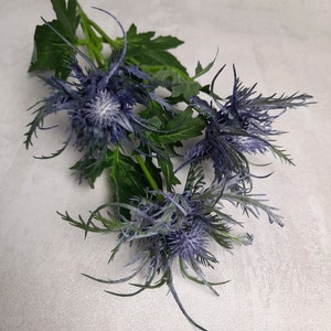 artificial sea holly, artificial thistle, blue sea holly, blue buttonhole, blue flowers, thistle home decor, blue thistle, blue wedding image 3