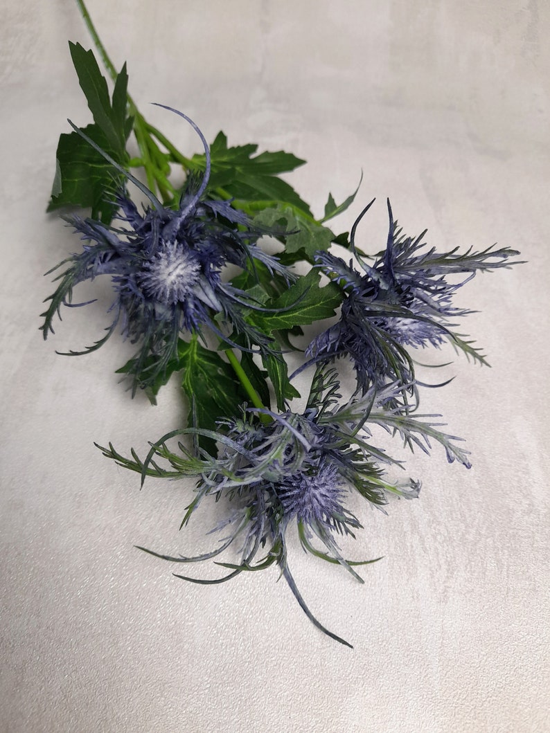 artificial sea holly, artificial thistle, blue sea holly, blue buttonhole, blue flowers, thistle home decor, blue thistle, blue wedding image 3