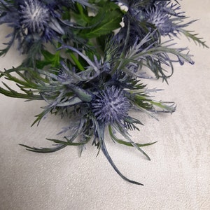 artificial sea holly, artificial thistle, blue sea holly, blue buttonhole, blue flowers, thistle home decor, blue thistle, blue wedding image 9