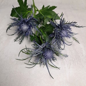 artificial sea holly, artificial thistle, blue sea holly, blue buttonhole, blue flowers, thistle home decor, blue thistle, blue wedding image 4