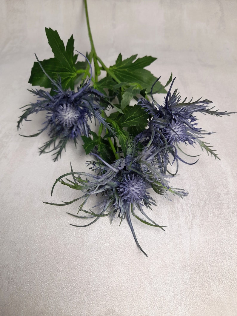 artificial sea holly, artificial thistle, blue sea holly, blue buttonhole, blue flowers, thistle home decor, blue thistle, blue wedding image 4