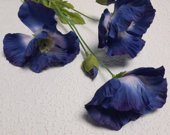 artificial poppy, artificial flowers, blue poppy, blue flowers, poppy flower, poppy home decor, navy flowers , blue wedding, poppy bouquet