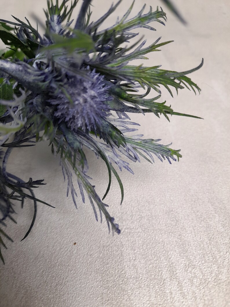 artificial sea holly, artificial thistle, blue sea holly, blue buttonhole, blue flowers, thistle home decor, blue thistle, blue wedding image 5