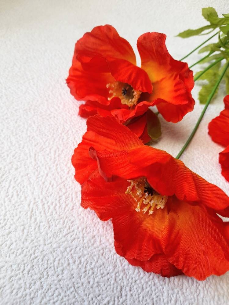 Artificial Poppy Artificial Flowers Orange Poppy Red Etsy