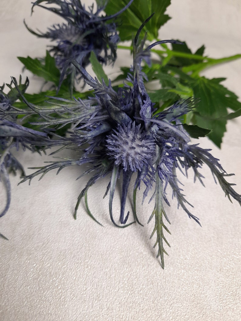 artificial sea holly, artificial thistle, blue sea holly, blue buttonhole, blue flowers, thistle home decor, blue thistle, blue wedding image 6