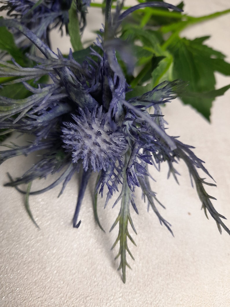 artificial sea holly, artificial thistle, blue sea holly, blue buttonhole, blue flowers, thistle home decor, blue thistle, blue wedding image 2