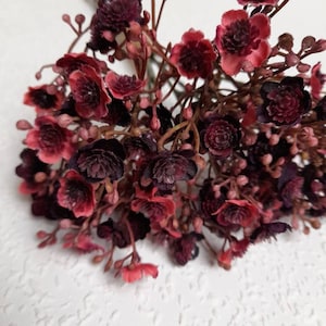 artificial gypsophila, burgundy gypsophila, bouquet filler, burgundy home decor, burgundy wedding, burgundy bouquet, gypsophila image 1