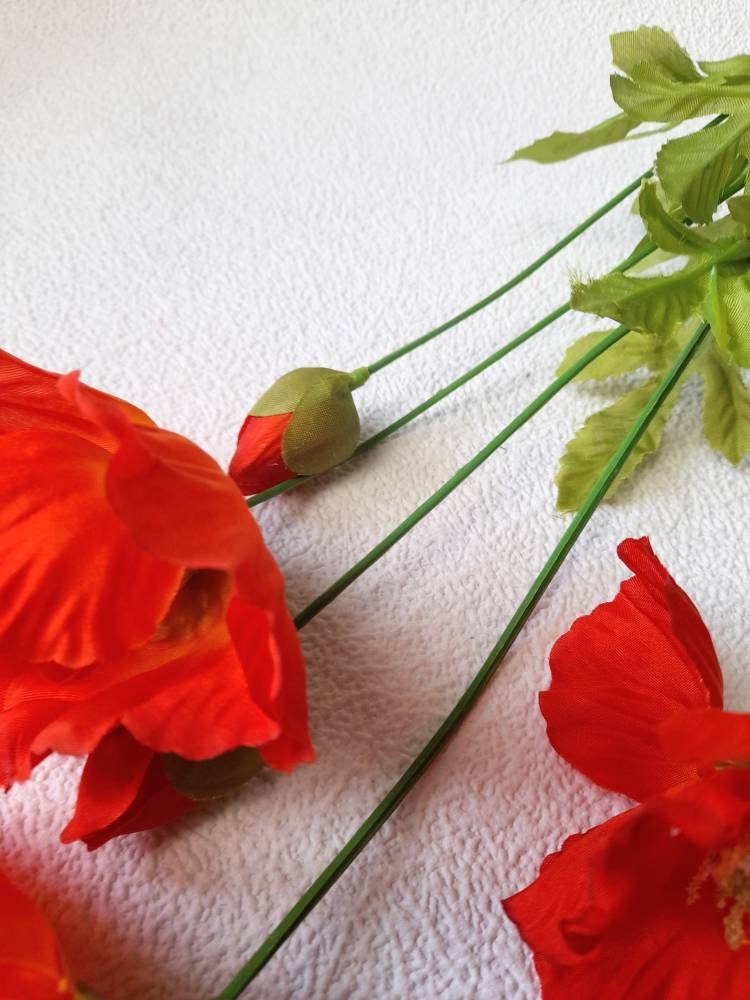 Artificial Poppy Artificial Flowers Orange Poppy Red Etsy