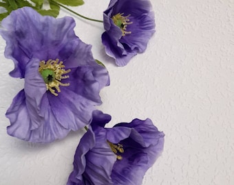 artificial poppy, artificial flowers, lilac poppy, lilac flowers, lilac home decor, remembrance poppy, poppy home decor, lilac wedding