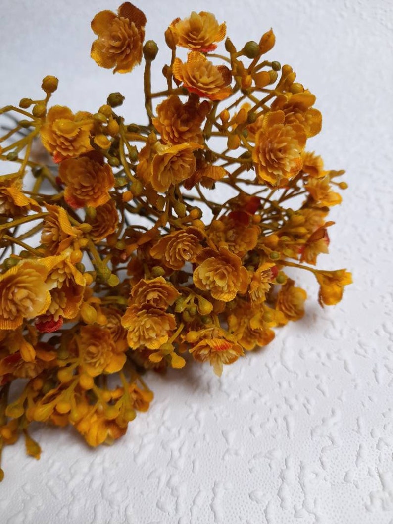 artificial gypsophila, yellow gypsophila, rustic flowers, yellow bouquet, mustard home decor, autumn flowers, autumn wedding, rustic wedding image 4