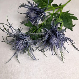 artificial sea holly, artificial thistle, blue sea holly, blue buttonhole, blue flowers, thistle home decor, blue thistle, blue wedding image 1