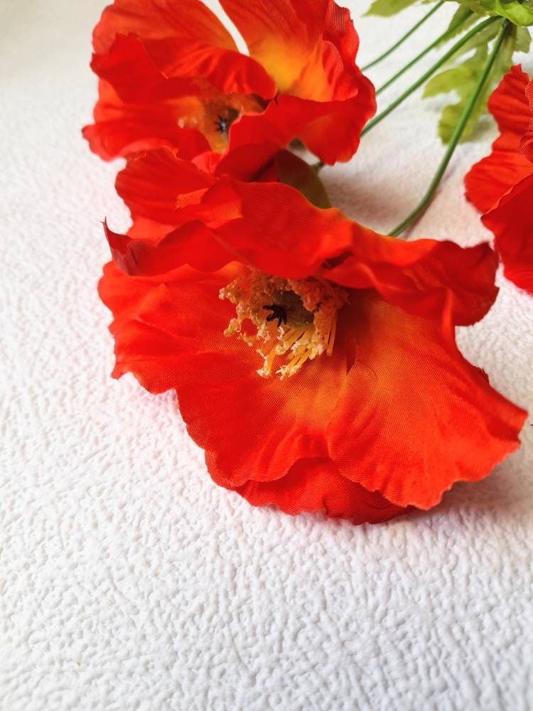Artificial Poppy Artificial Flowers Orange Poppy Red Etsy