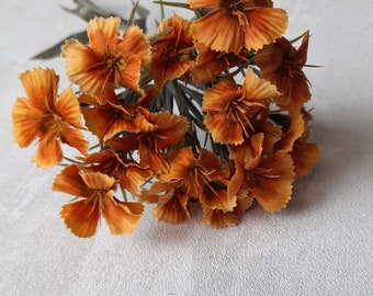 artificial dianthus, orange dianthus, orange flowers, orange bouquet, dianthus bouquet, sweet william, dianthus gift, autumn wedding