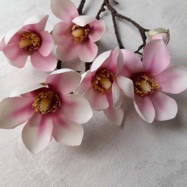 artificial magnolia, pink magnolia, pink flowers, artificial flowers, magnolia branch, magnolia home decor, magnolia bouquet, magnolia gift