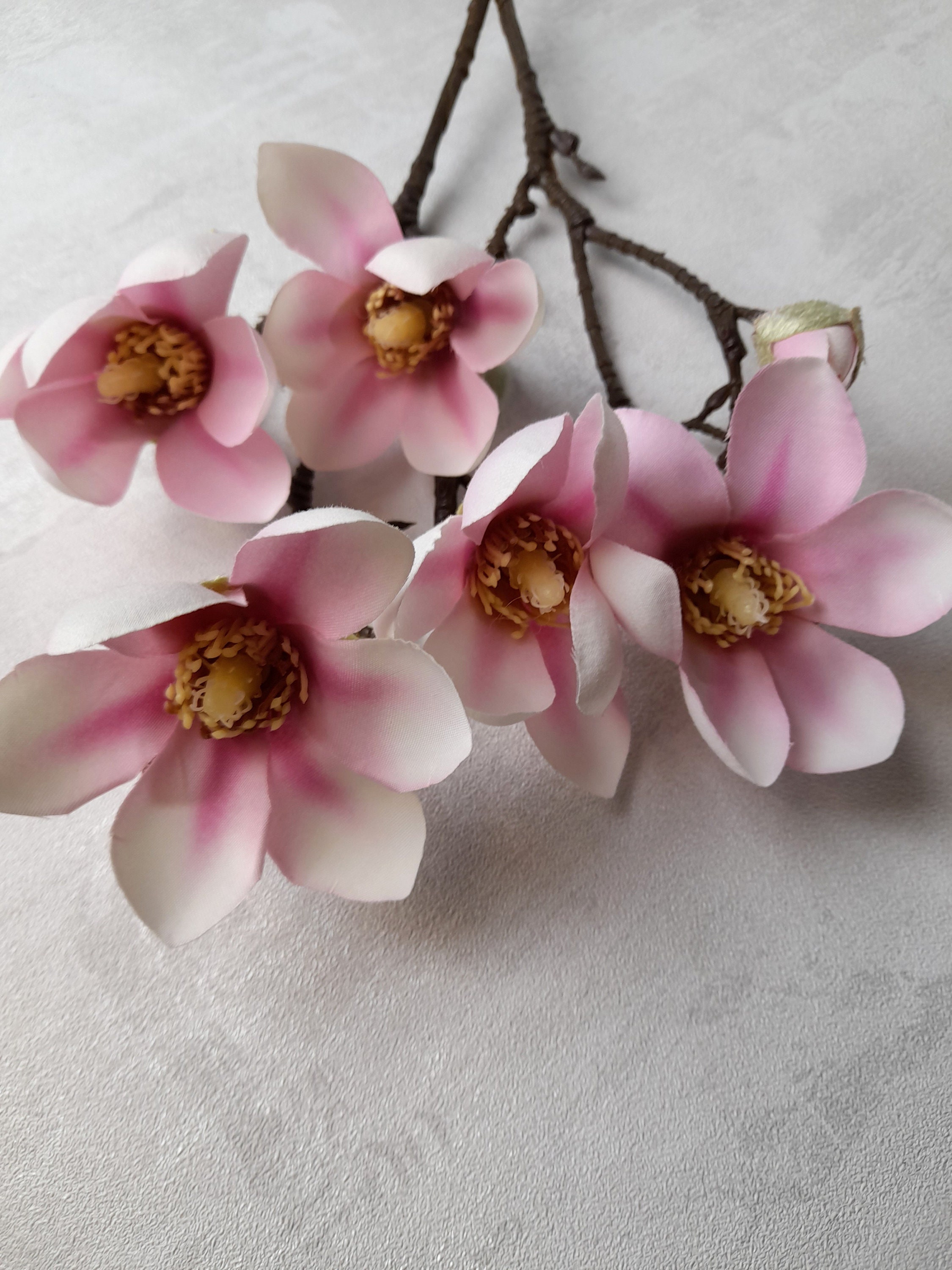 Tallo de magnolia artificial rosa: decoración floral artificial para el hogar