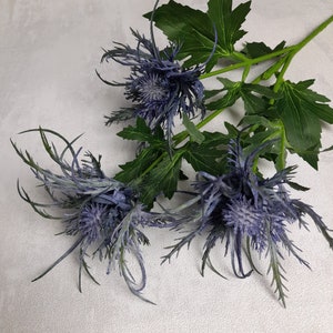 artificial sea holly, artificial thistle, blue sea holly, blue buttonhole, blue flowers, thistle home decor, blue thistle, blue wedding image 8