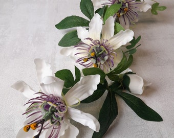 artificial passion flower, artificial flowers, white flowers, white passion flower, passiflora, passion vines, Christs passion