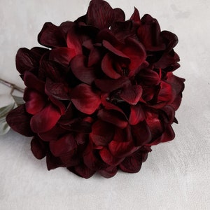 artificial hydrangea, red hydrangea, hydrangea home decor, dark red flowers, autumn home decor, hydrangea bouquet, autumn wedding