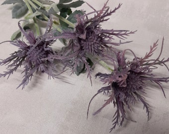 artificial sea holly, artificial thistle, purple sea holly, purple buttonhole, purple bouquet, thistle bouquet, thistle home decor