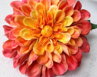 artificial flowers, artificial dahlia, yellow dahlia, orange dahlia, dahlia home decor, dahlia gift, orange flowers, yellow flowers