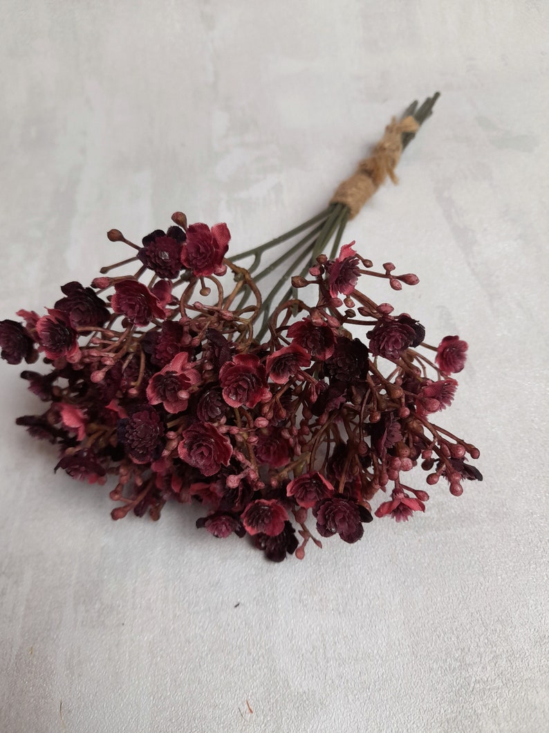 artificial gypsophila, burgundy gypsophila, bouquet filler, burgundy home decor, burgundy wedding, burgundy bouquet, gypsophila image 2