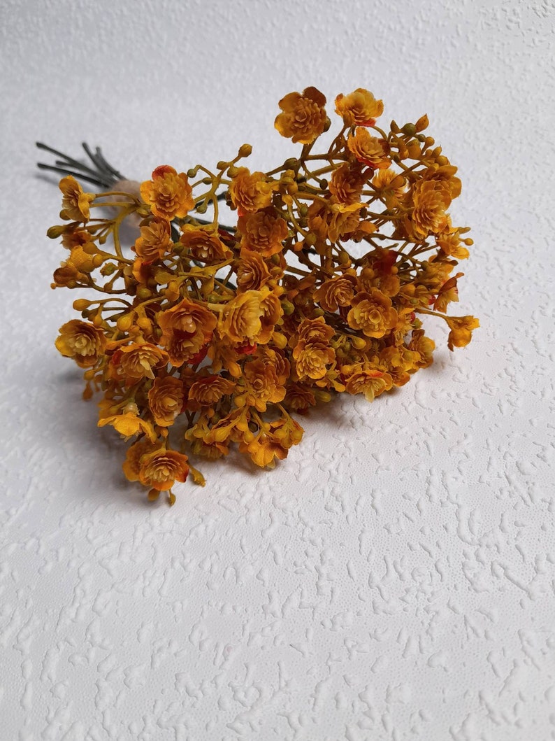 artificial gypsophila, yellow gypsophila, rustic flowers, yellow bouquet, mustard home decor, autumn flowers, autumn wedding, rustic wedding image 6