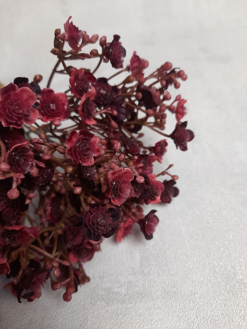 artificial gypsophila, burgundy gypsophila, bouquet filler, burgundy home decor, burgundy wedding, burgundy bouquet, gypsophila image 7