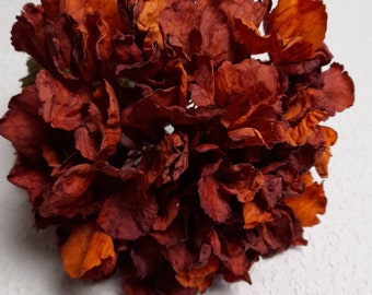 artificial hydrangea, orange hydrangea, dried hydrangea, hydrangea flower, rustic flowers, artificial dried flowers, hydrangea decor