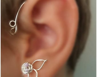 Silver Rose Ear Wrap, No Piercing Earrings, nature small stud earrings
