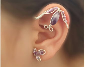 Amethyst Ear Wrap, Artisan prom earrings, February Birthstone
