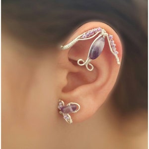 Amethyst Ear Wrap, Artisan prom earrings, February Birthstone