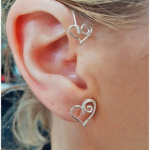Lightweight love heart ear cuff no piercing earrings, heart shaped studs ear wrap