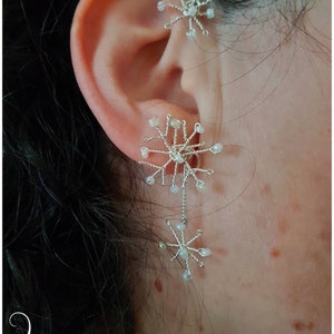Snowflake dangly festive earrings, lightweight fake xmas earrings, ear cuff no piercing