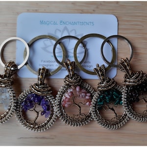 Wire Wrapped gemstone beads Tree Of Life Keyring, Nature lover Gift