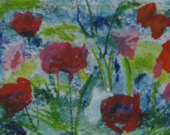 Oil Pastel Painting, Original Painting, Plein Air Painting, Flower Painting, Impressionist Painting, Fournier, "Wild Flowers", 6.25x10.25