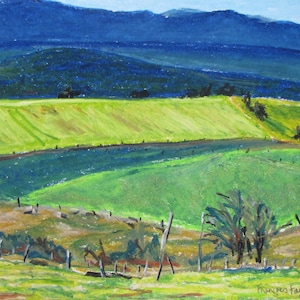 Original Painting, Oil Pastel Painting, Plein Air Painting, Impressionist Painting, Landscape Painting, Fournier, "Green Field", 12.5x16