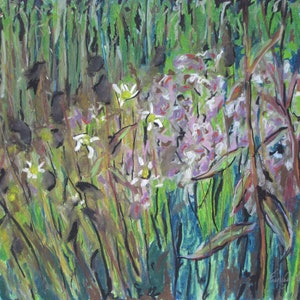 Oil Pastel Painting, Plein Air Painting, Impressionist Painting, Abstract Painting, Flower Painting, &quot;Wild Field Flowers&quot;, 17.5x22.5