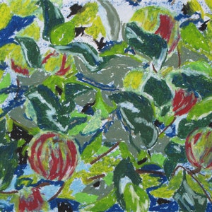 Oil Pastel Painting, Original Painting, Plein Air Painting, Impressionist Painting, Pochade, Fournier, ''Wild Apples", 12.25x15.75