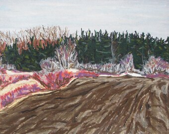 Original Painting, Oil Pastel Painting, Plein Air Painting, Impressionist Painting, Landscape Painting, Fournier, "Brown Field", 16x12.5
