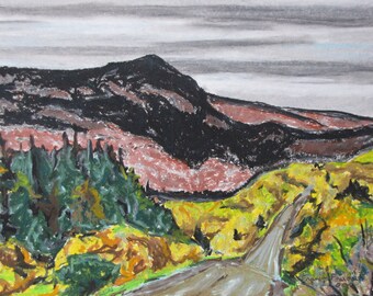 Original Painting, Oil Pastel Painting, Plein Air Painting, Landscape Painting, Fournier, "Marble Mountain In Black And Brown", 12.5x16.25