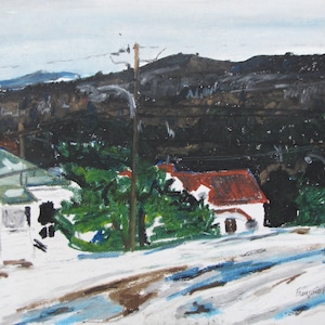 Original Painting, Oil Pastel Painting, Plein Air Painting, Winter Painting, Impressionist Painting, Fournier, &quot;Mid March In Town&quot;, 12.12x14