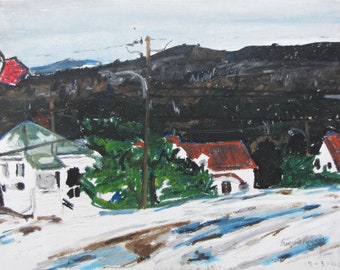 Original Painting, Oil Pastel Painting, Plein Air Painting, Winter Painting, Impressionist Painting, Fournier, "Mid March In Town", 12.12x14