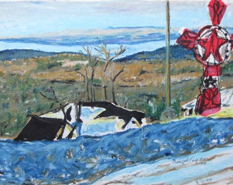 Original Painting, Oil Pastel Painting, Plein Air Painting, Impressionist Painting, Pochade, Fournier, "By The Centennial Cross", 10x13.5