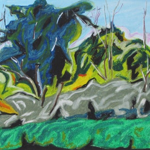 Landscape Painting, Oil Pastel Painting, Tree Painting, Outdoor Painting, Impressionist Painting, Fournier, &quot;The Blue Tree&quot;, 12x16