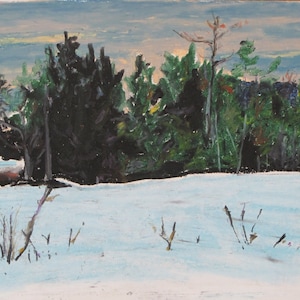 Oil Pastel Painting, Landscape Painting, Outdoor Painting, Original Painting, Winter Painting, Fournier, "Late Winter Day", 9.5x13.5