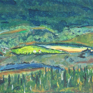 Original Painting, Oil Pastel Painting, Landscape Painting, Impressionist Painting, Abstract Painting, Fournier, "Into The Green", 12x16