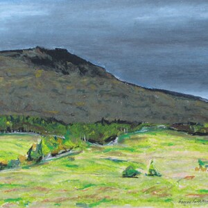 Original Painting, Oil Pastel Painting, Landscape Painting, National Park Painting, Fournier, "Dark Sky On Mont St-Joseph", 16.25x12.5