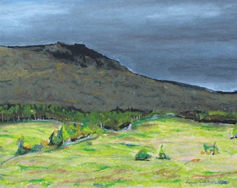 Original Painting, Oil Pastel Painting, Landscape Painting, National Park Painting, Fournier, "Dark Sky On Mont St-Joseph", 16.25x12.5